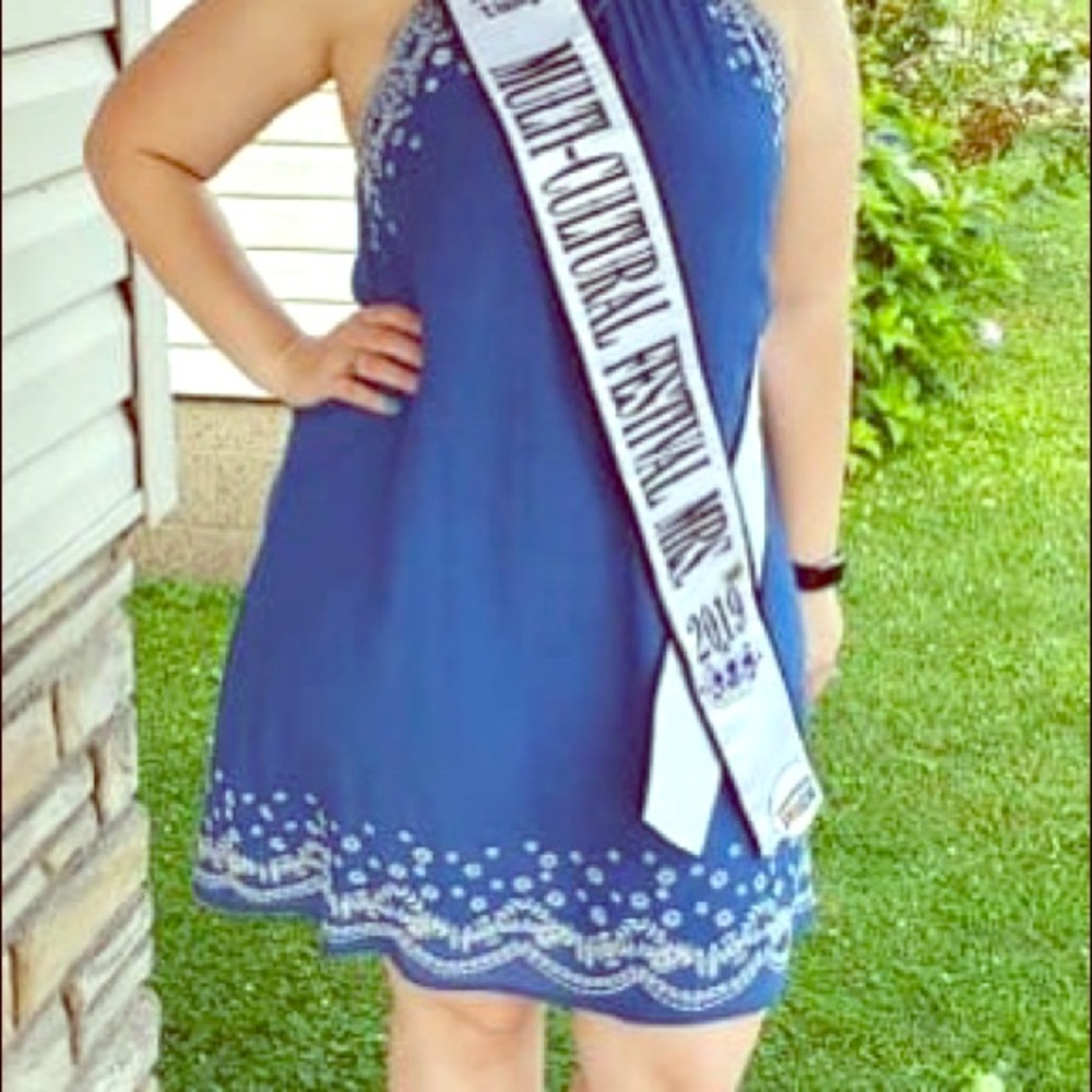 Blue summer dress.